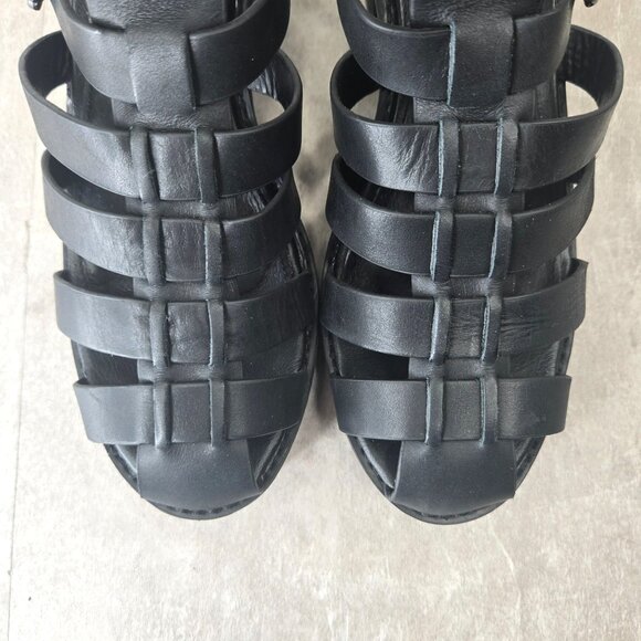 Aldo Fisherman Sandals Sz 7 Black Leather Grunge Goth Strappy Caged Chunky Lug - Picture 9 of 12